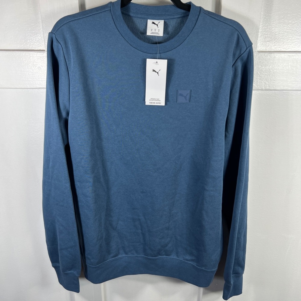 Puma Mens ESS Elevated Logo Crew Sweatshirt Dark Indigo Blue 693385 80 Medium